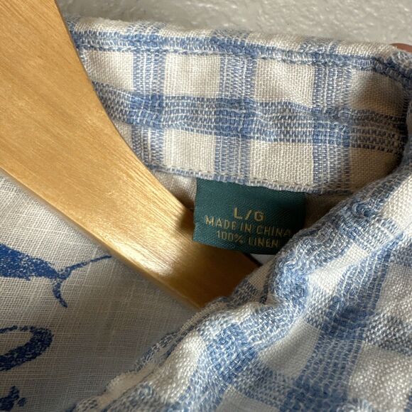 Tommy Bahama Mens Button Up Long Sleeve Shirt Large Blue White Check 100% Linen - Picture 7 of 8